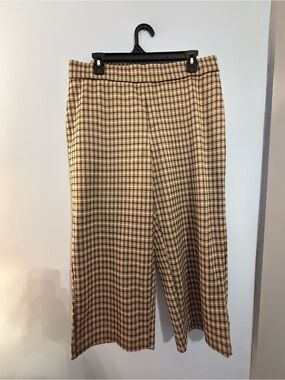 Isaac Mizrahi Live! Camel Plaid Jacquard Wide-Leg Crop Pants 12P Pull-On